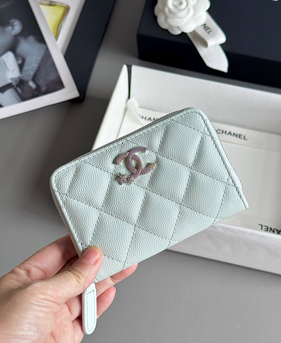 샤넬 25B CC 별 로고 캐비어 지퍼 카드지갑 (컬러 스카이블루)