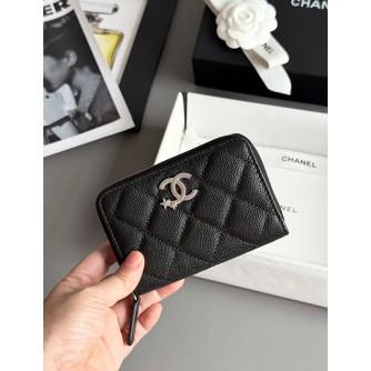샤넬 25B CC 별 로고 캐비어 지퍼 카드지갑 (컬러 블랙)