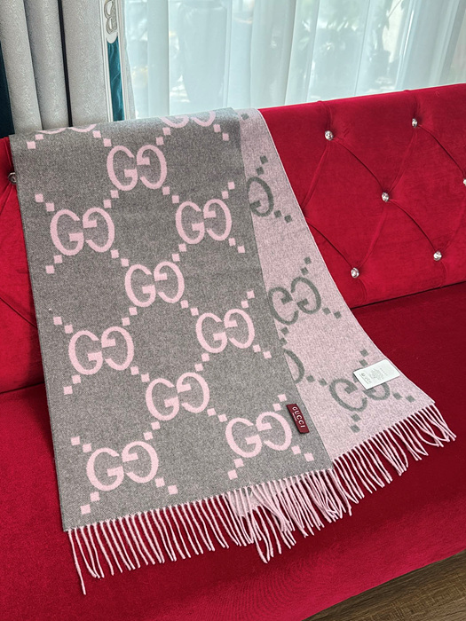 구찌 캐시미어 자카드 머플러 (컬러 그레이핑크)