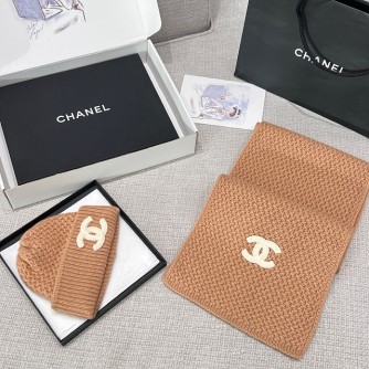 샤넬 CC 로고 와플 캐시미어 비니 & 머플러