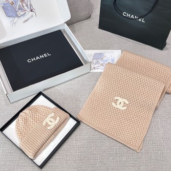 샤넬 CC 로고 와플 캐시미어 비니 & 머플러