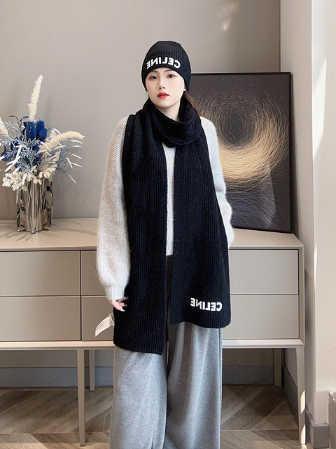 셀린느 로고 캐시미어 비니, 버킷햇 비니 & 머플러